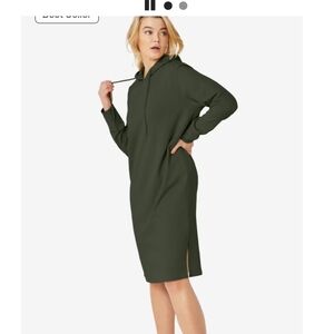 Ellos Dark Green Long Sleeve Hoodie Dress